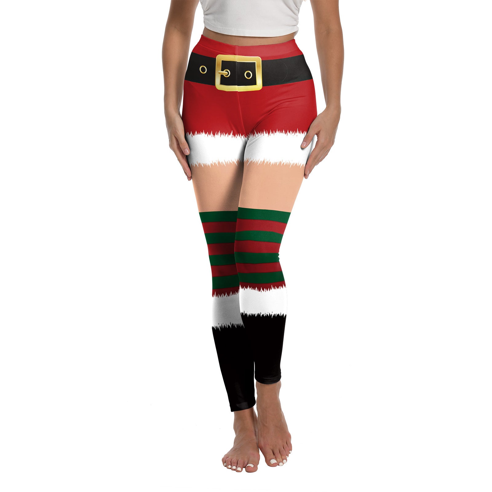 Leggings elásticos con estampado navideño para mujer