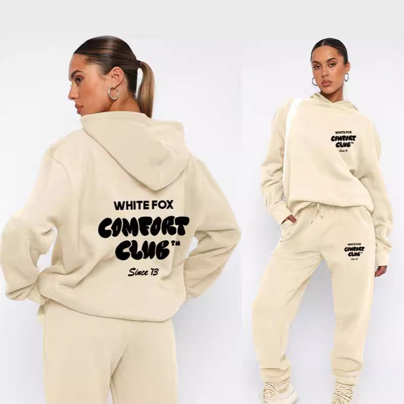 Traje de sudadera con capucha y pantalones estampados con letras para gimnasio para mujer