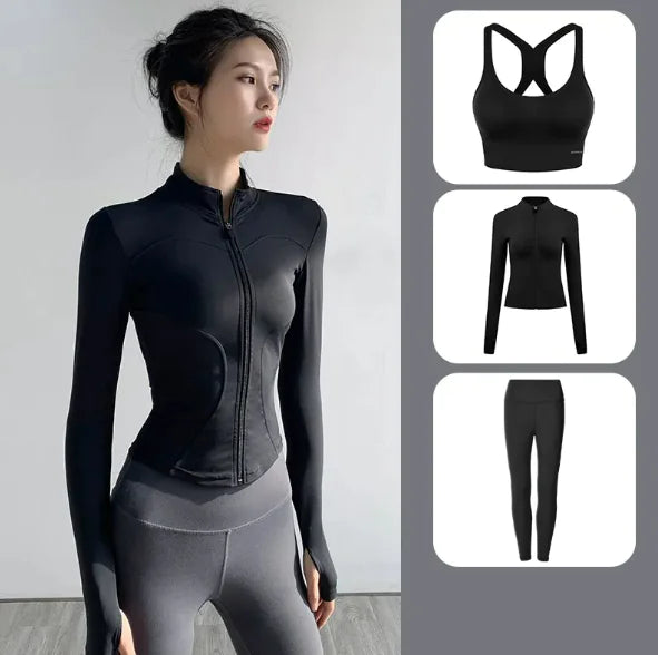 Illumino360Fitness Premium Women's Yoga Set 1 2 3pcs Long-Sleeve Jacket