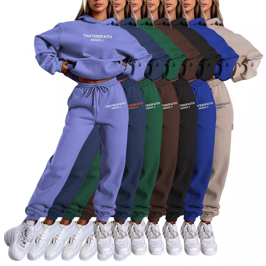 Traje de sudadera con capucha y pantalones estampados con letras para gimnasio para mujer