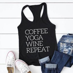 Coffee, Yoga, Wine: Women's Funny Racerback