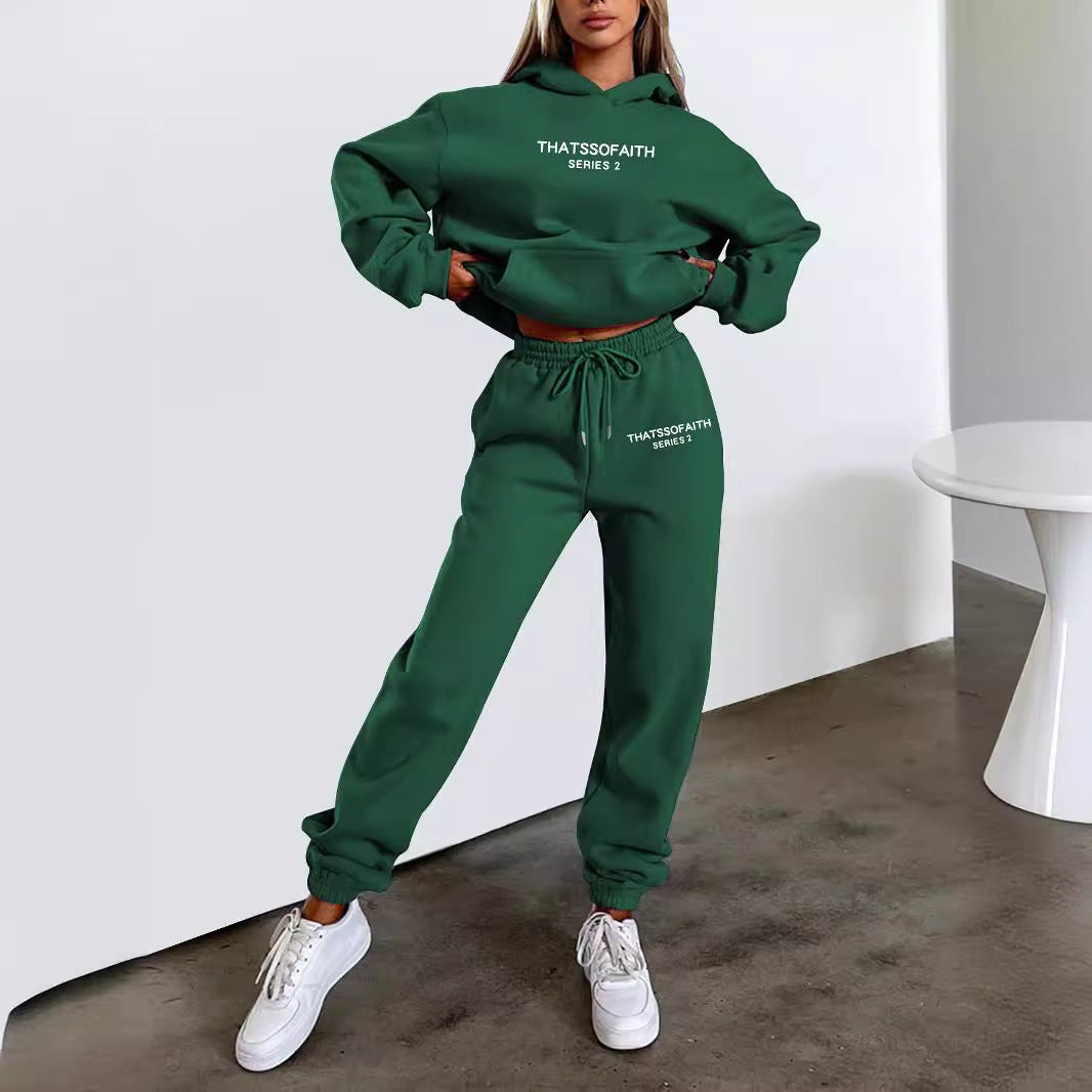Traje de sudadera con capucha y pantalones estampados con letras para gimnasio para mujer