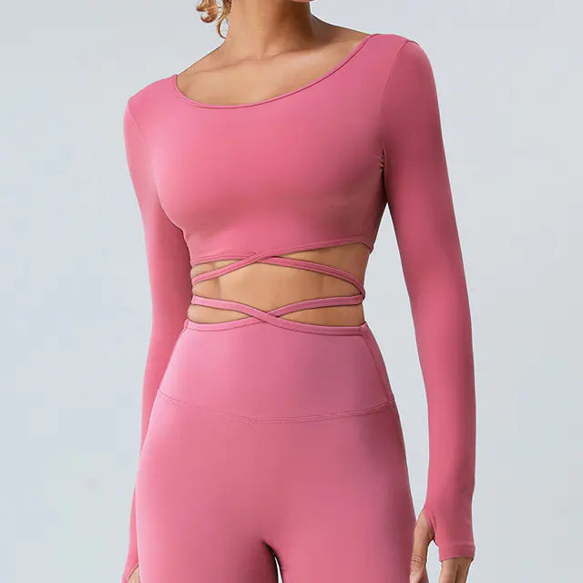 Camisetas deportivas de manga larga 2 en 1 para mujer