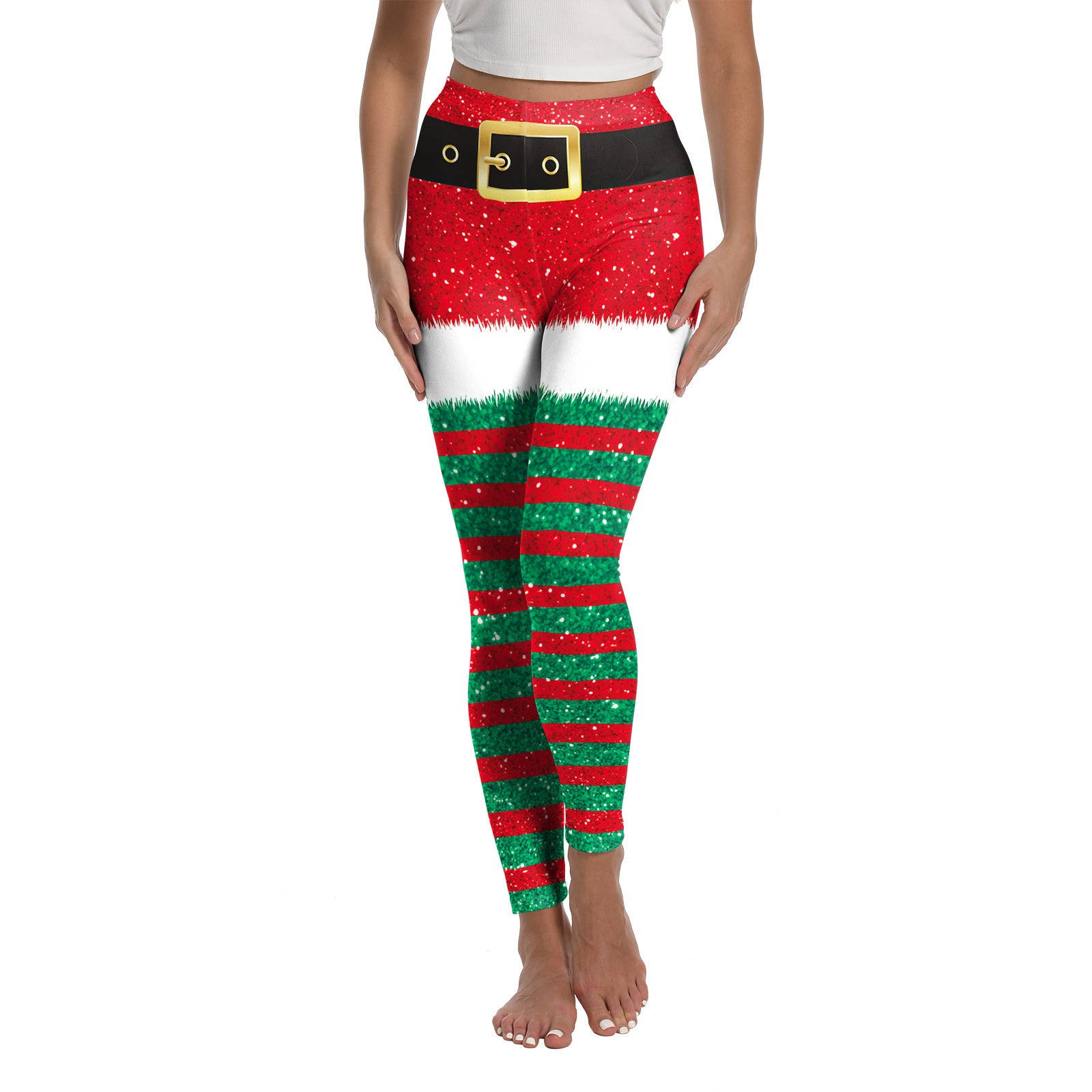 Leggings elásticos con estampado navideño para mujer