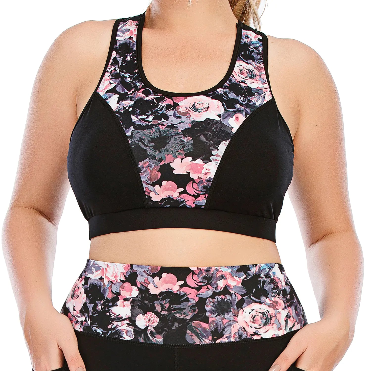 Large Size Yoga Set with Printed Sports Bra
