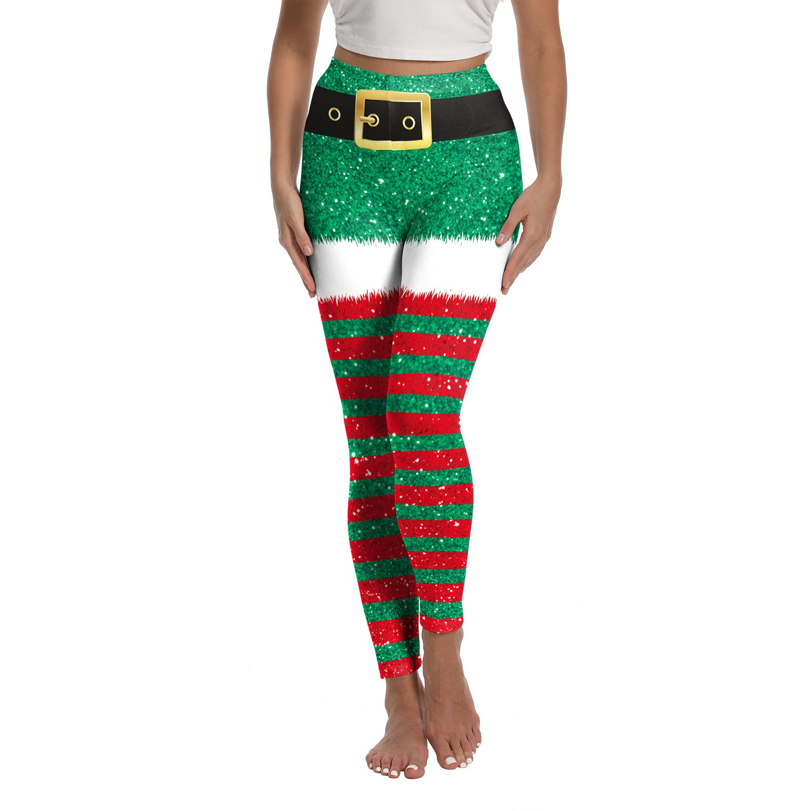 Leggings elásticos con estampado navideño para mujer
