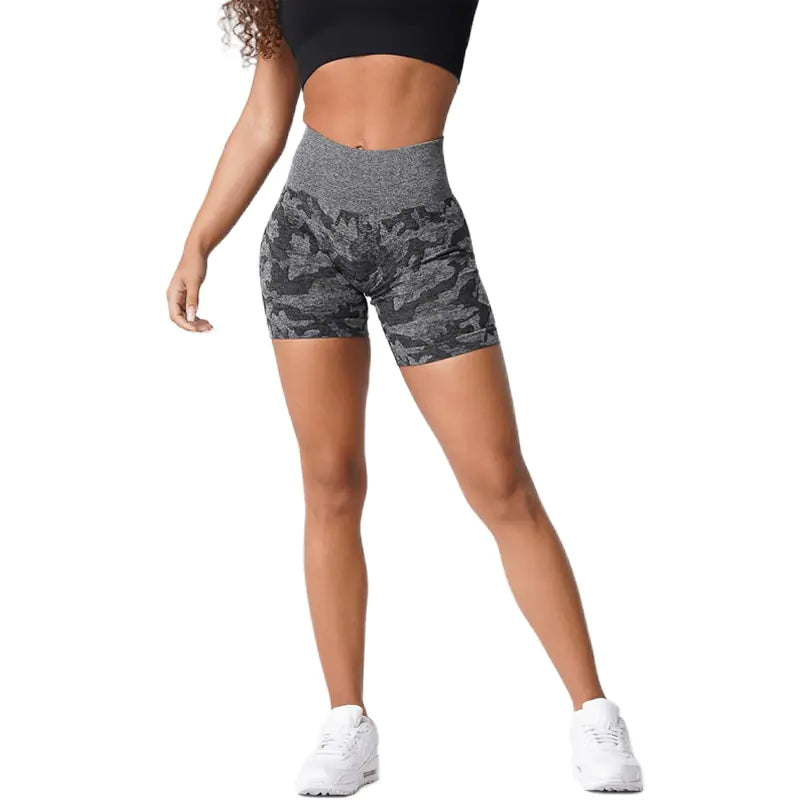 Pantalones cortos sin costuras de camuflaje para mujer