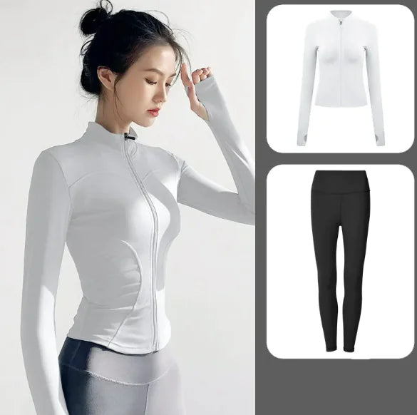 Illumino360Fitness Premium Women's Yoga Set 1 2 3pcs Long-Sleeve Jacket