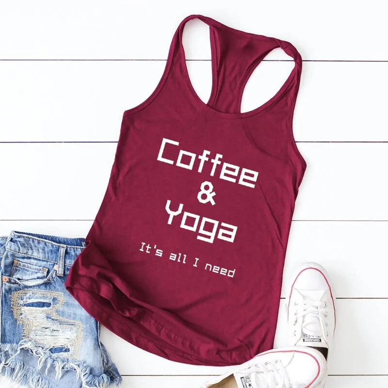 Coffee, Yoga, Wine: Women's Funny Racerback