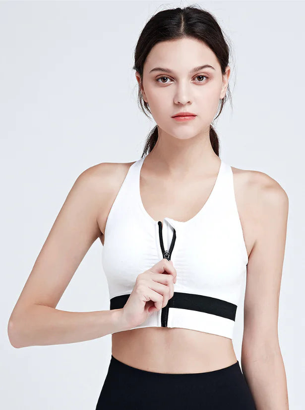 Women's Sports Bra with Front Zipper and Supportive Fit