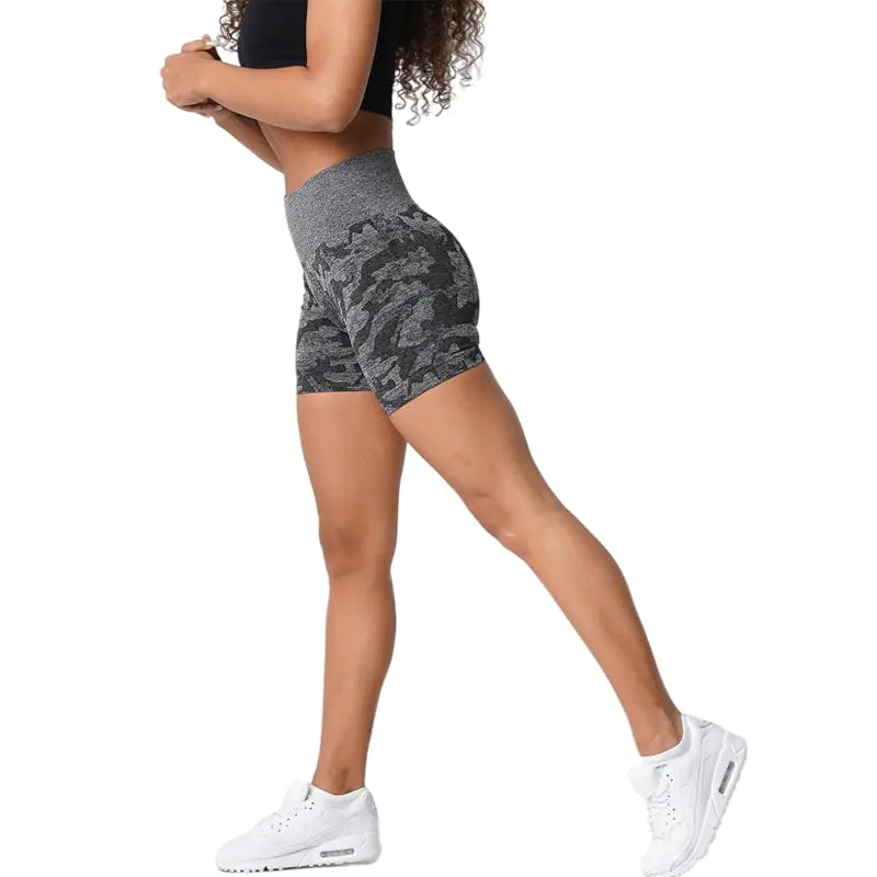 Pantalones cortos sin costuras de camuflaje para mujer