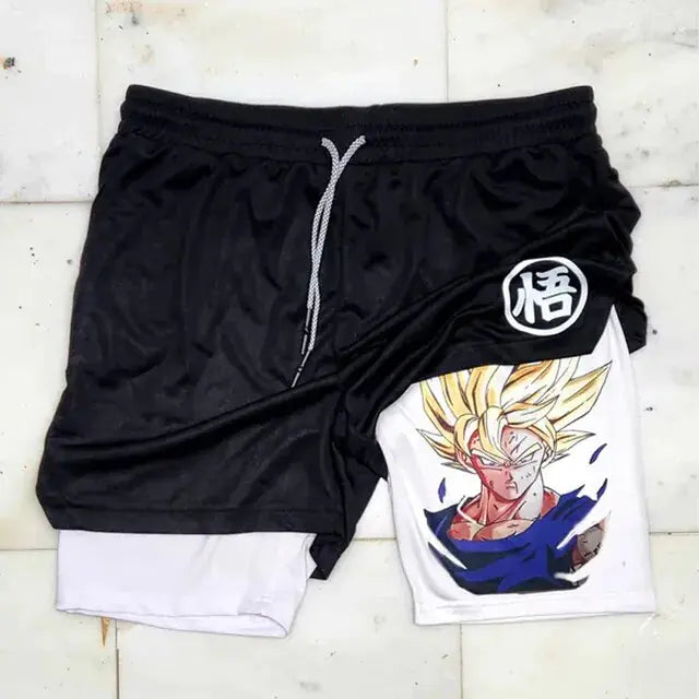 Pantalones cortos deportivos 2 en 1 de Anime para hombre