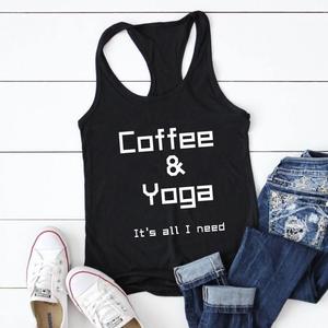 Coffee, Yoga, Wine: Women's Funny Racerback