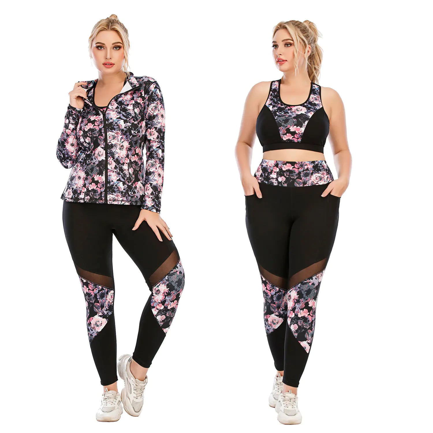 Large Size Yoga Set with Printed Sports Bra