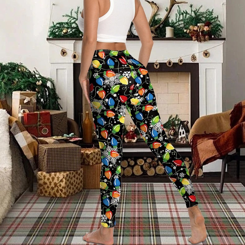 Leggings elásticos con estampado navideño para mujer