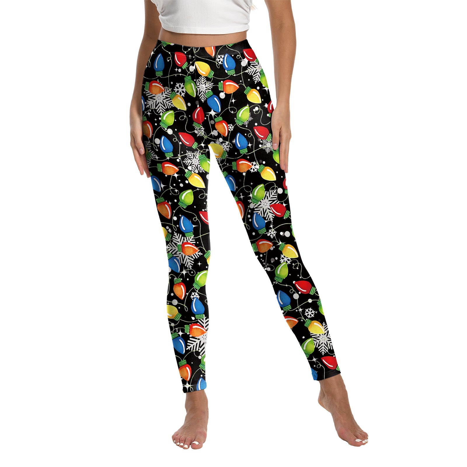 Leggings elásticos con estampado navideño para mujer