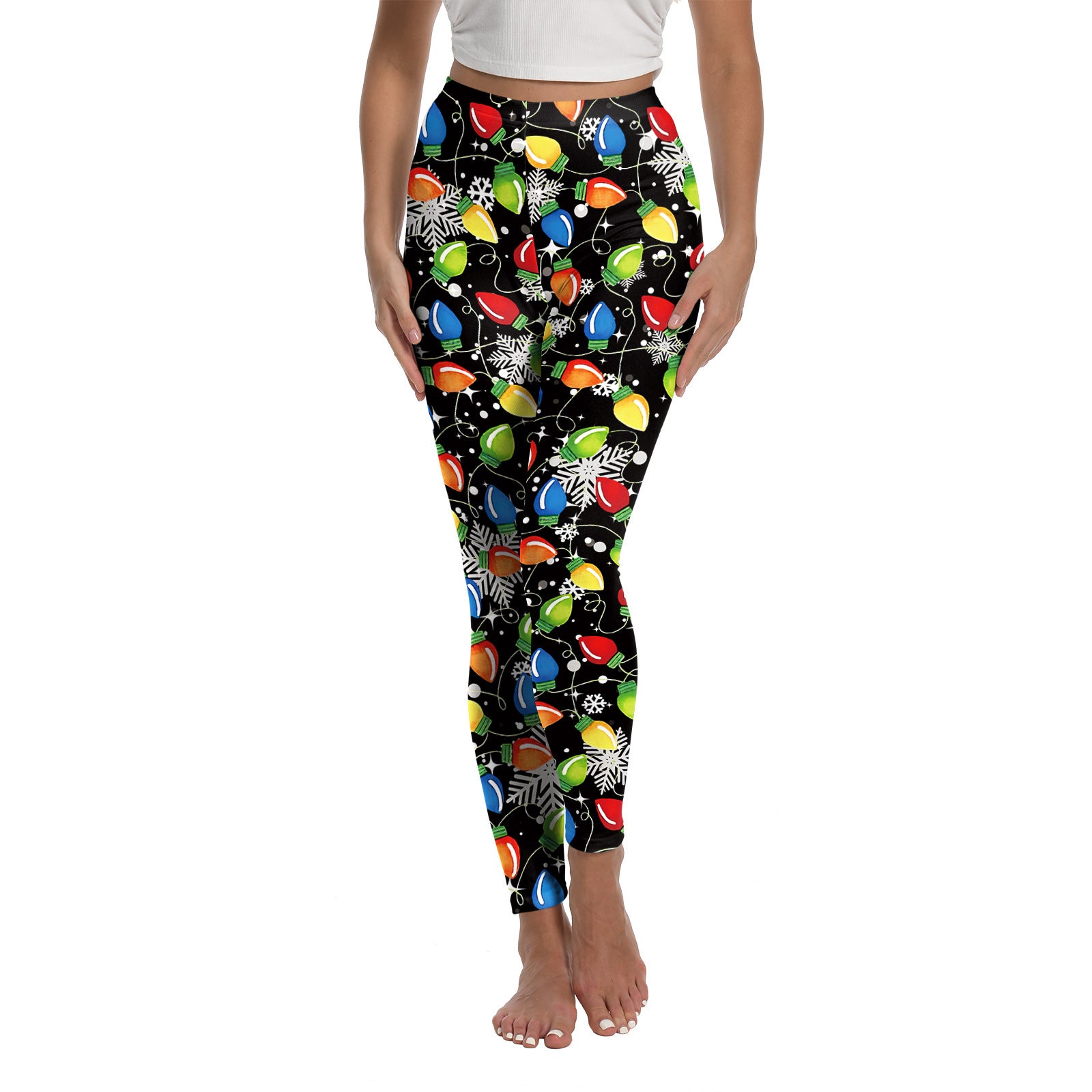 Leggings elásticos con estampado navideño para mujer