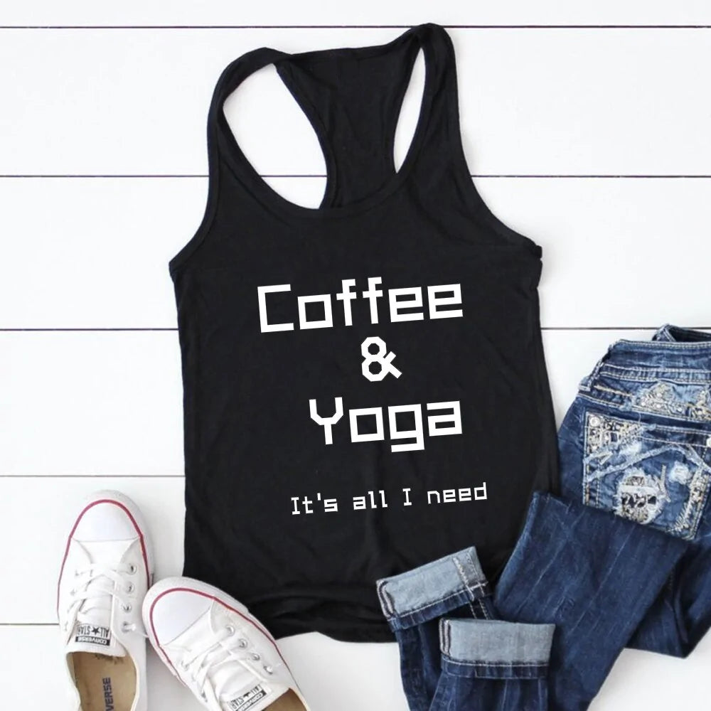 Coffee, Yoga, Wine: Women's Funny Racerback