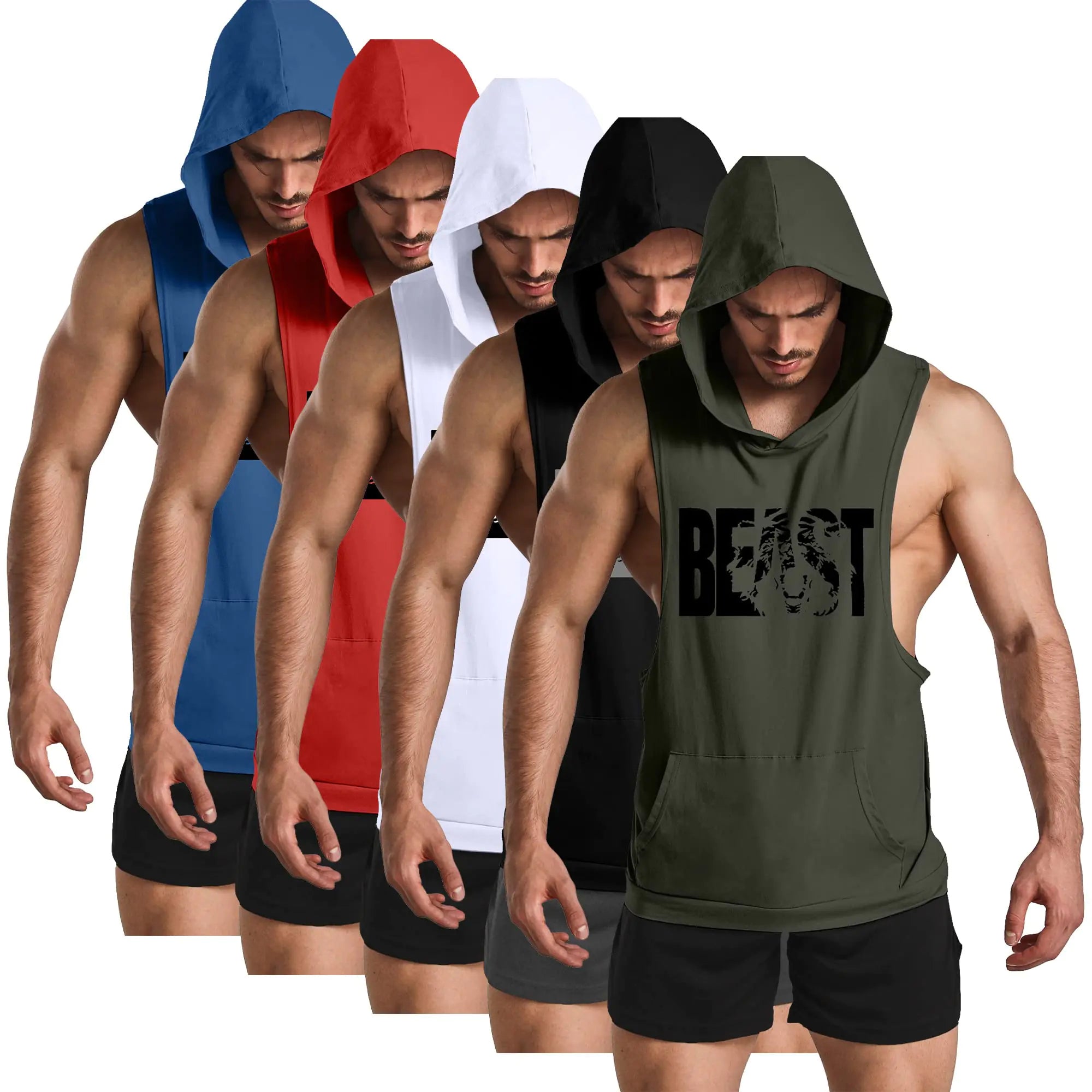 Mens 5 Pack(5ea Size Medium) Printed Tank Tops Sleeveless Hoodies