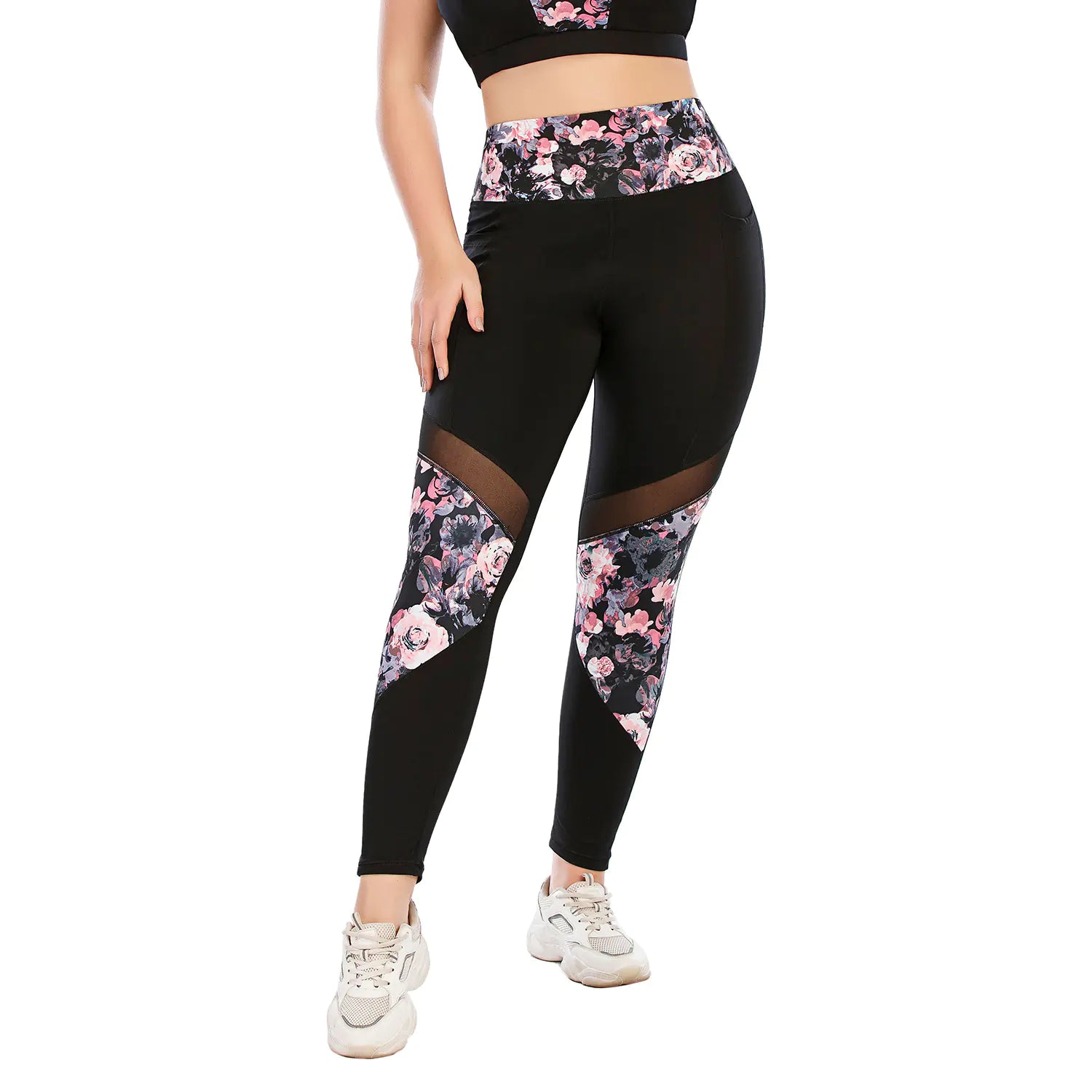 Large Size Yoga Set with Printed Sports Bra