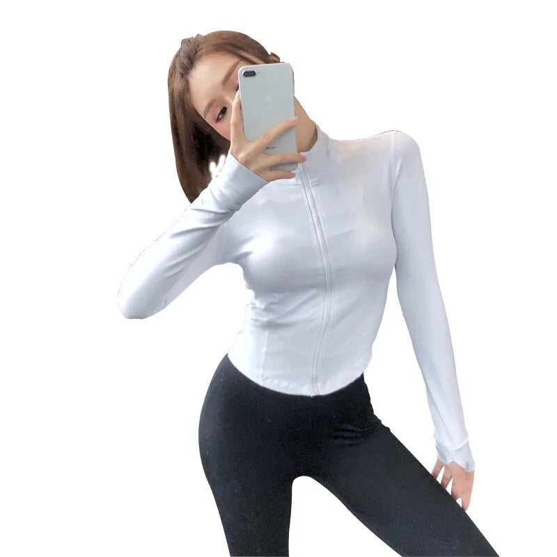 Slim Zipper Long Sleeve Crop Tops