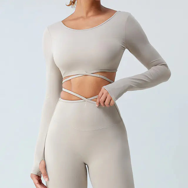 Camisetas deportivas de manga larga 2 en 1 para mujer