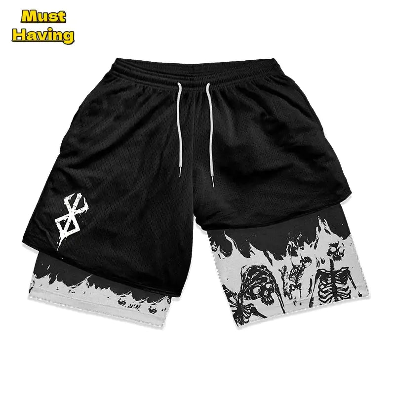 Pantalones cortos deportivos 2 en 1 Anime Berserk para hombre