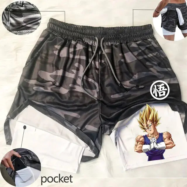 Pantalones cortos deportivos 2 en 1 de Anime para hombre
