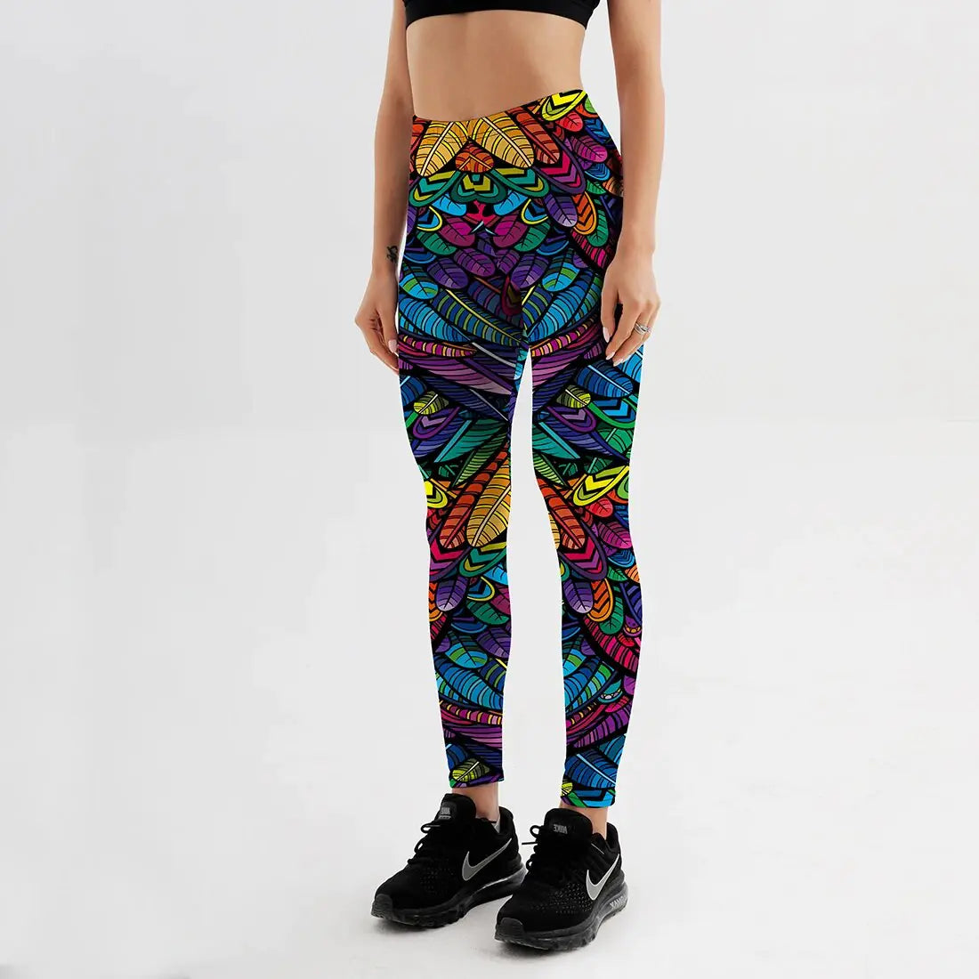 Women's Colorful Skull & Leaf Printed Leggings