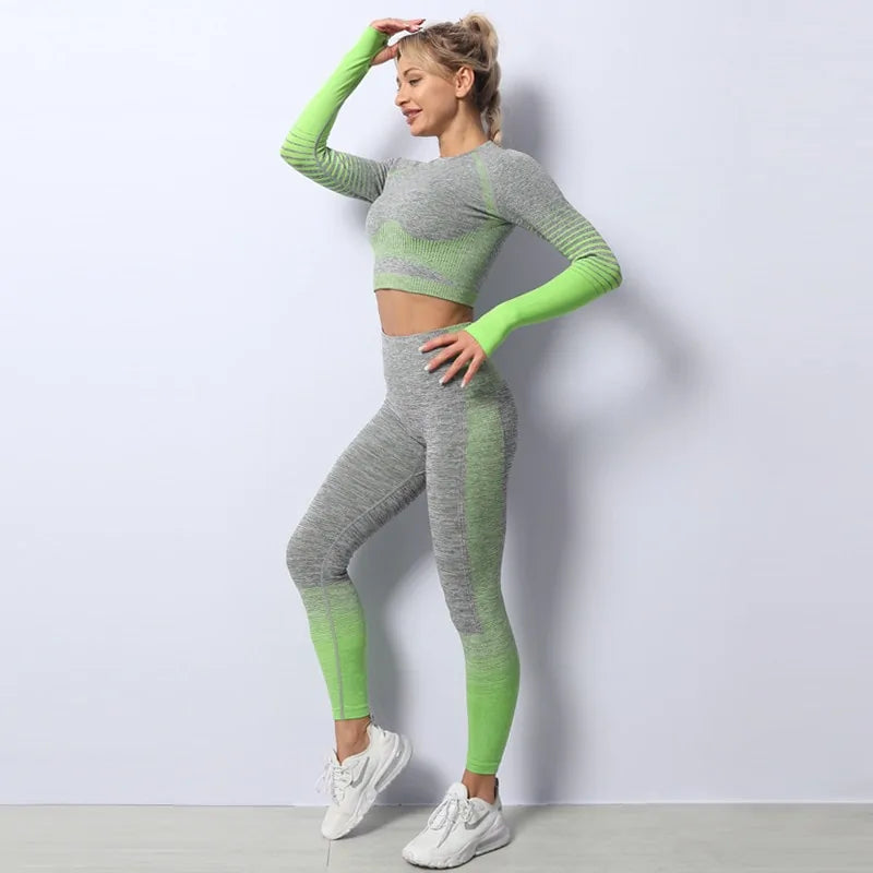 Illumino360Fitness Seamless Ombre Long Sleeve Yoga Set