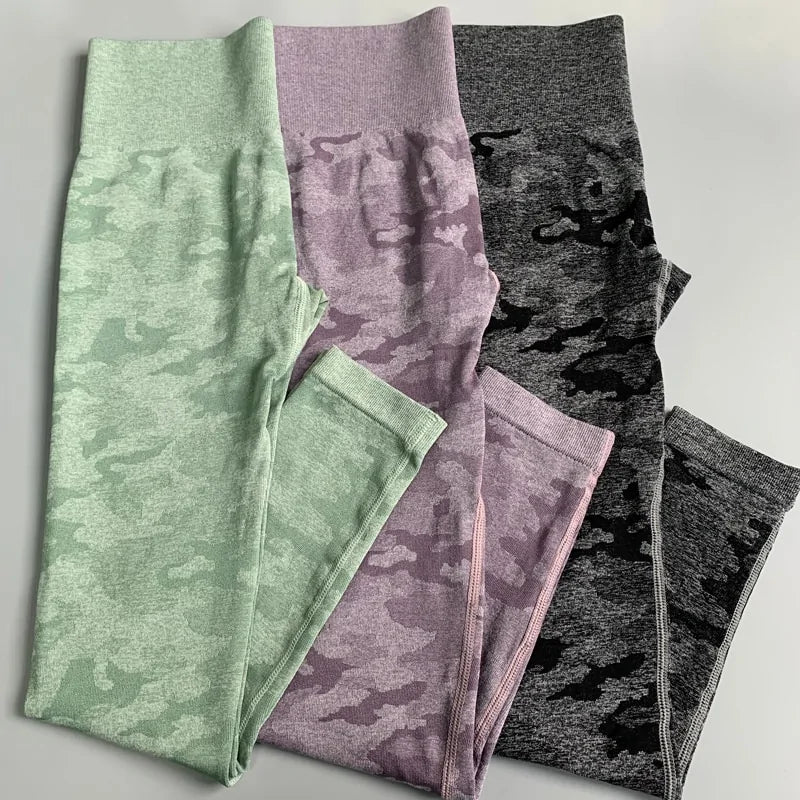 Leggings de cintura alta sin costuras con estampado de camuflaje