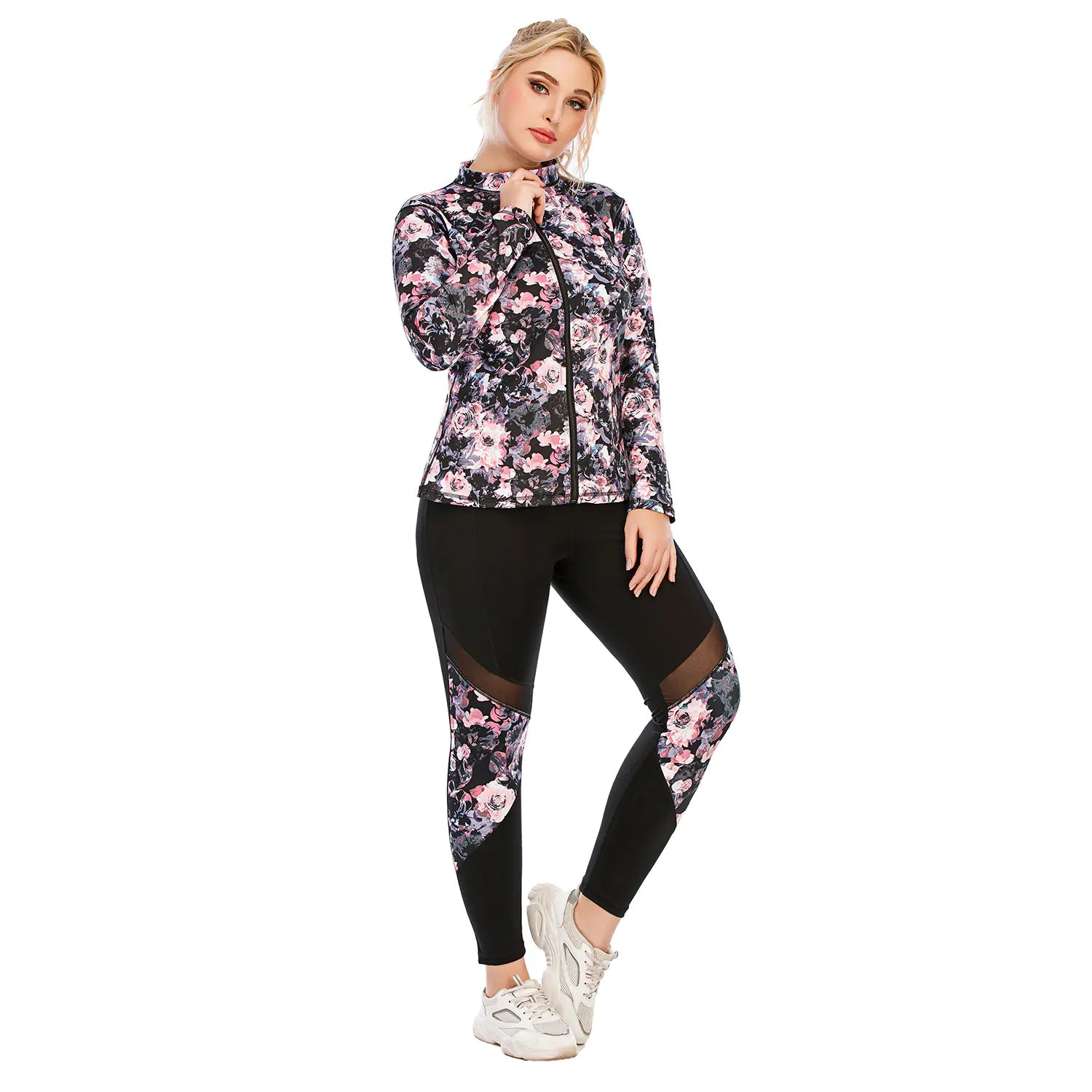 Large Size Yoga Set with Printed Sports Bra