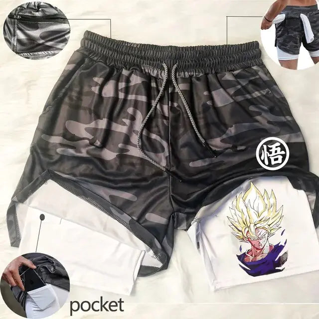 Pantalones cortos deportivos 2 en 1 de Anime para hombre