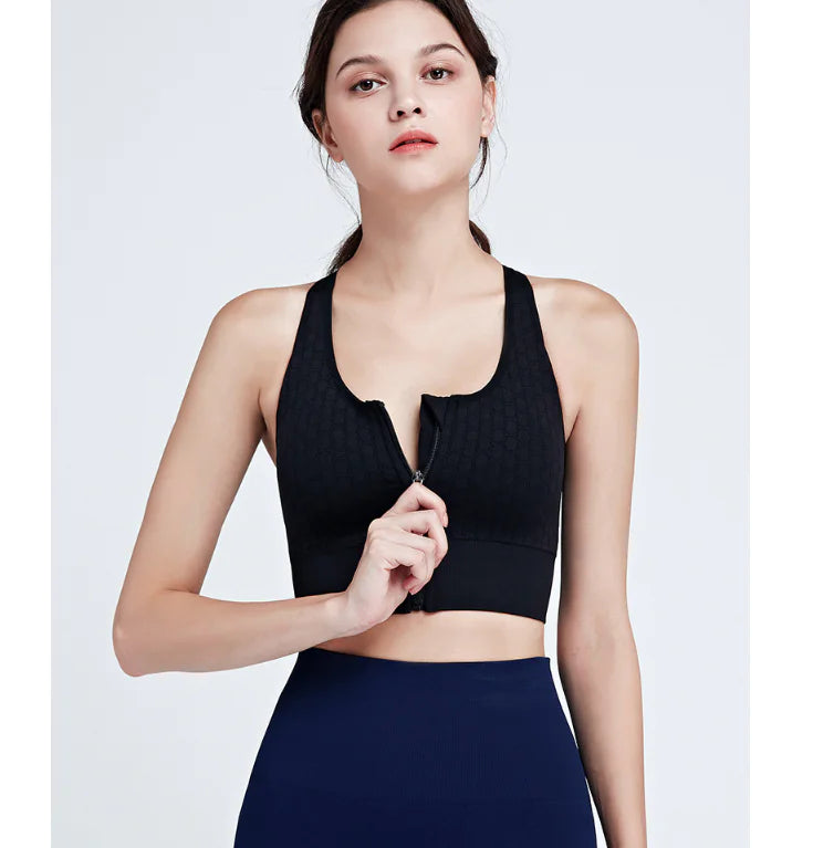 Women's Sports Bra with Front Zipper and Supportive Fit