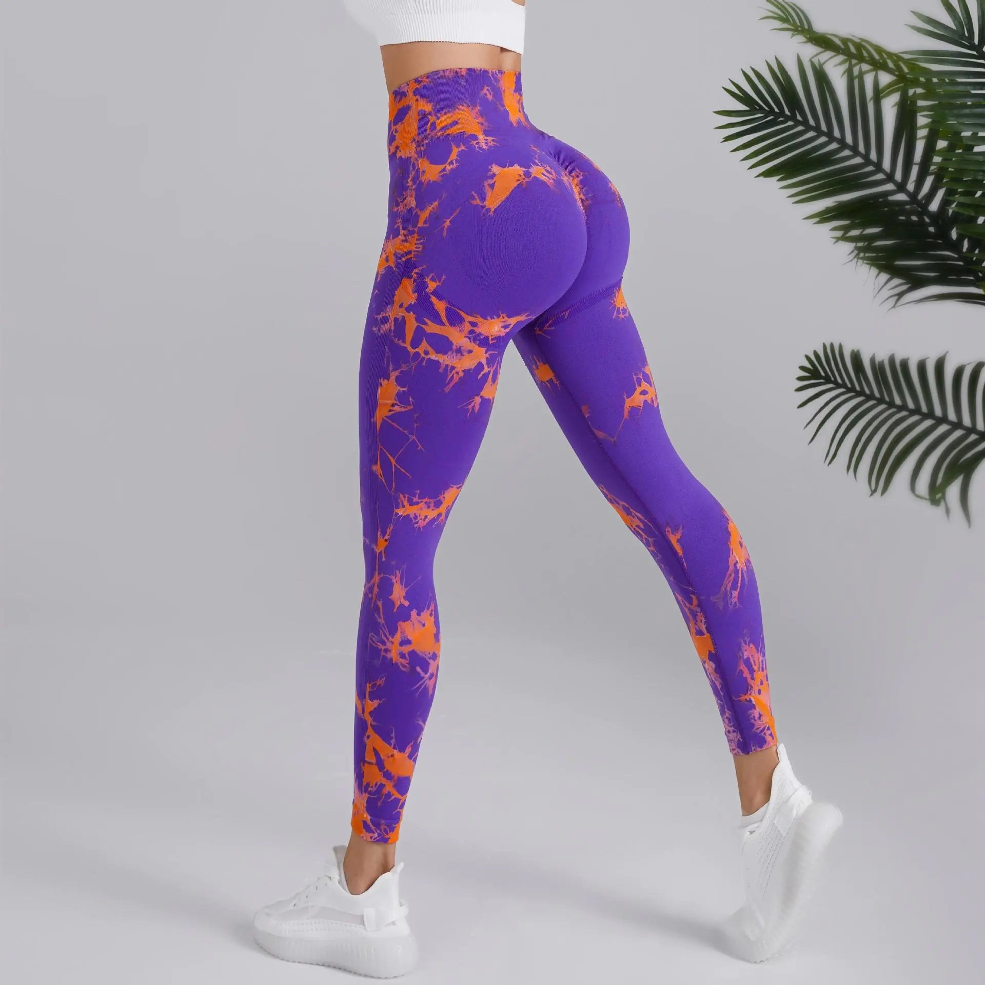 Two-Color Tie-Dye High Waist Fitness Running Pants