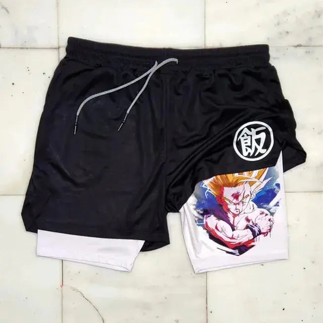 Pantalones cortos deportivos 2 en 1 de Anime para hombre