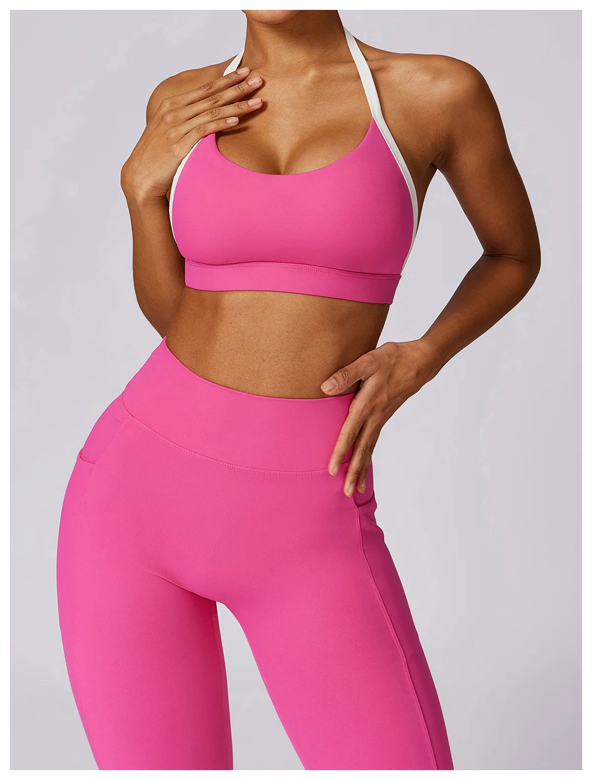 Conjunto de 2 piezas para gimnasio, para mujer, para entrenamiento, sin espalda, para yoga