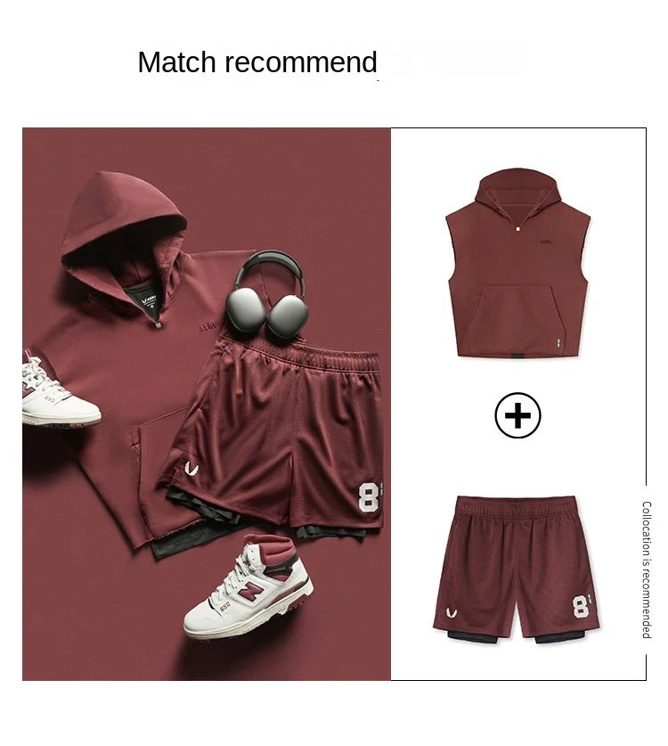 Men's Multi-pocket Bodybuilding Cotton Sleeveless Hooded