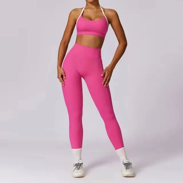 Conjunto de 2 piezas para gimnasio, para mujer, para entrenamiento, sin espalda, para yoga