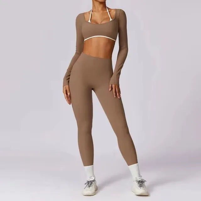Conjunto de 2 piezas para gimnasio, para mujer, para entrenamiento, sin espalda, para yoga