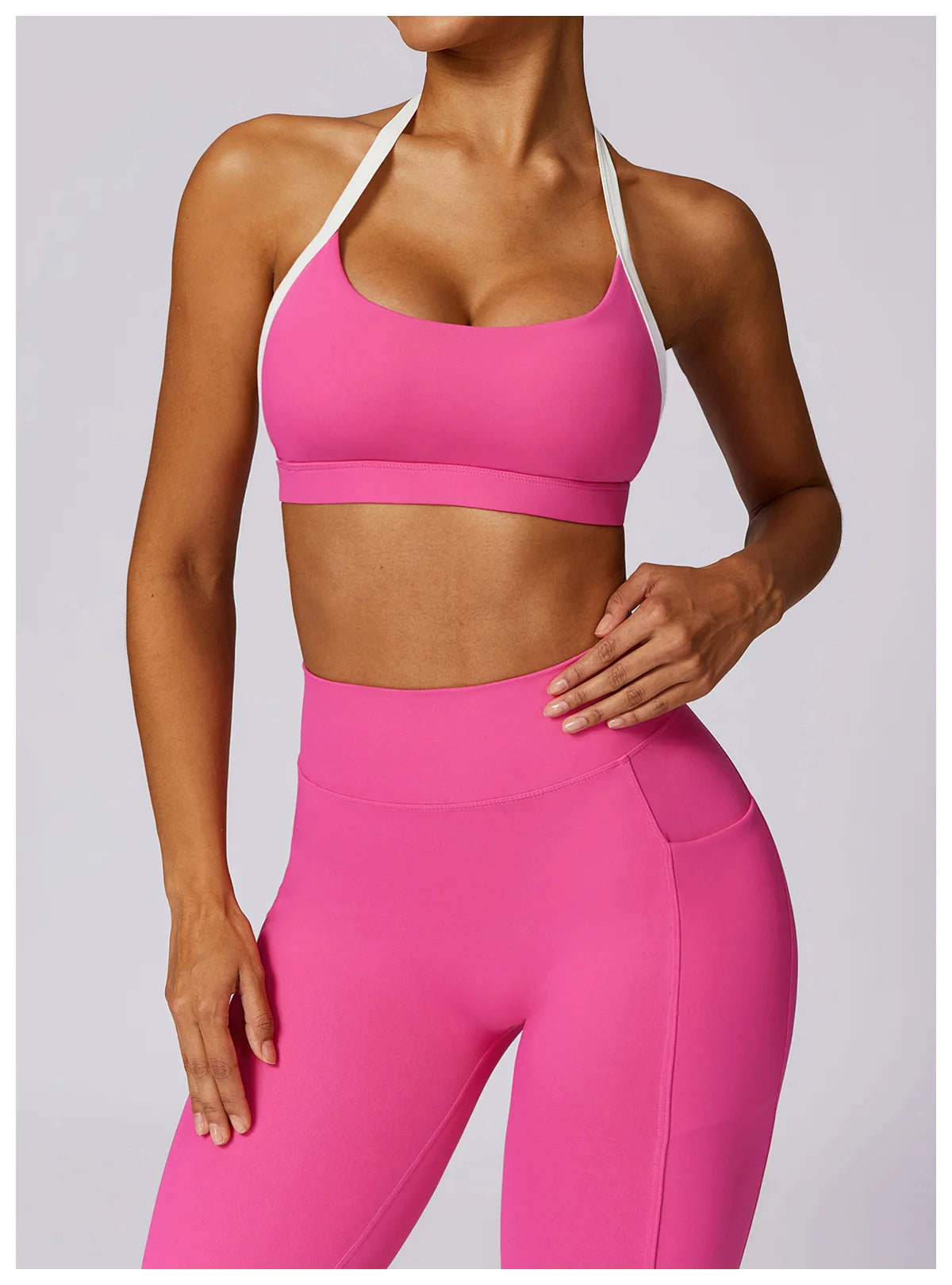 Conjunto de 2 piezas para gimnasio, para mujer, para entrenamiento, sin espalda, para yoga