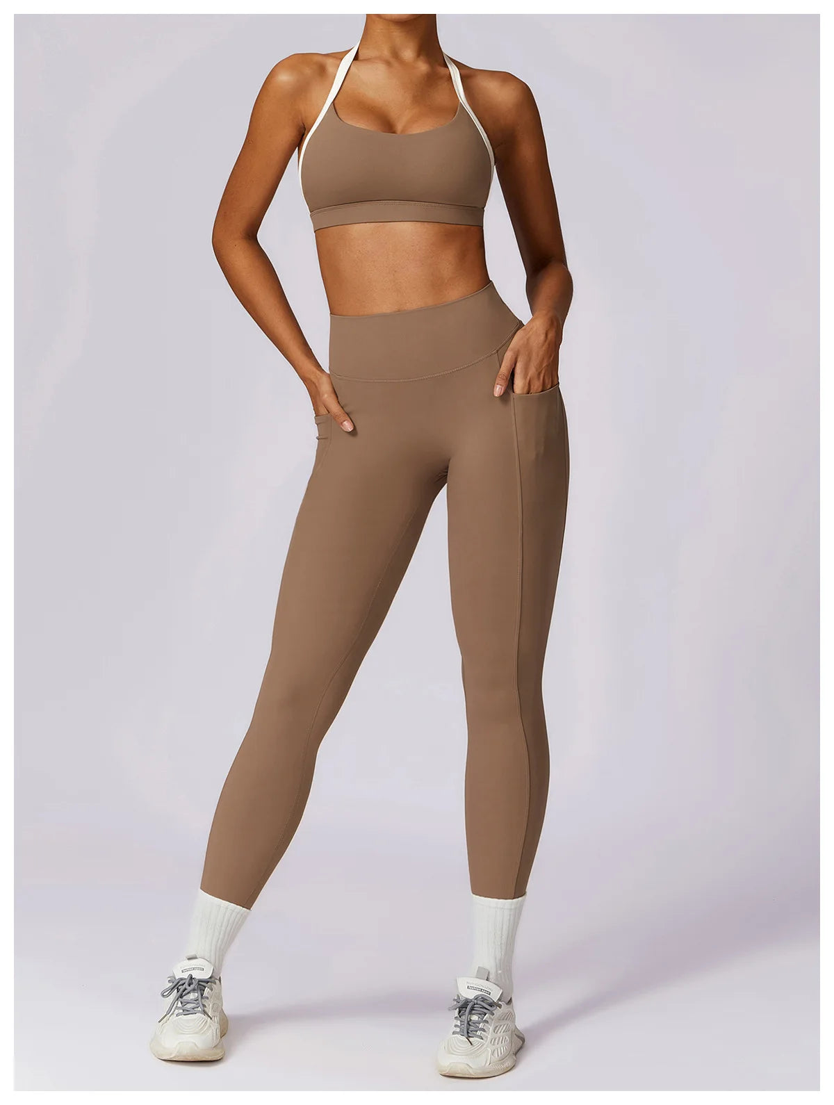 Conjunto de 2 piezas para gimnasio, para mujer, para entrenamiento, sin espalda, para yoga