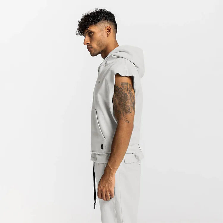 Men's Multi-pocket Bodybuilding Cotton Sleeveless Hooded