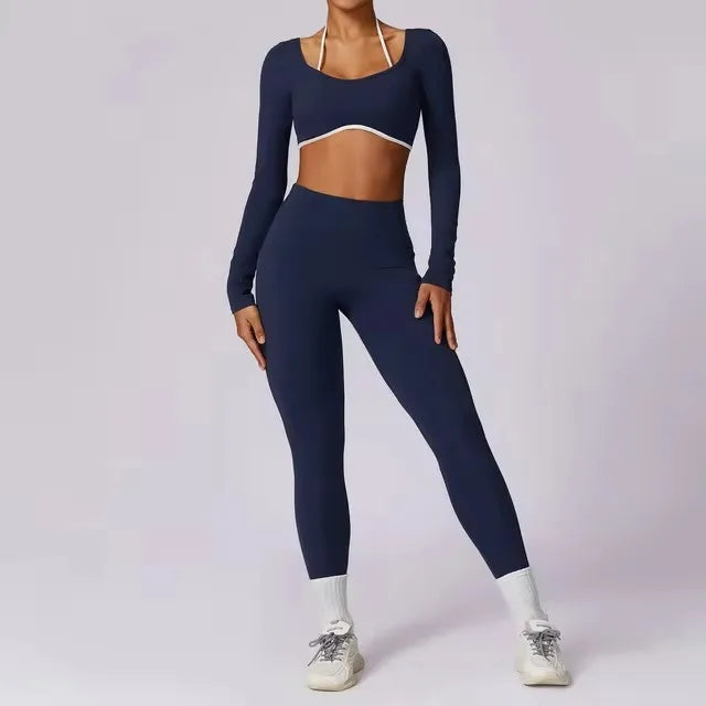 Conjunto de 2 piezas para gimnasio, para mujer, para entrenamiento, sin espalda, para yoga