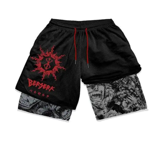 Pantalones cortos deportivos 2 en 1 Anime Berserk para hombre