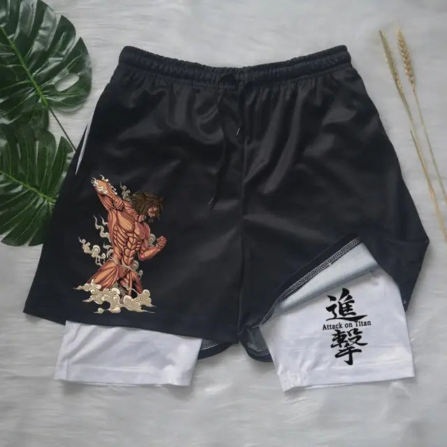 Pantalones cortos deportivos negros de anime