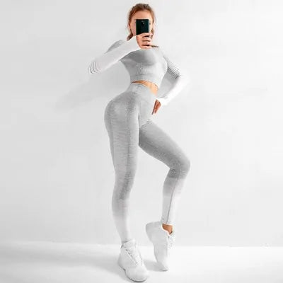 Illumino360Fitness Seamless Ombre Long Sleeve Yoga Set