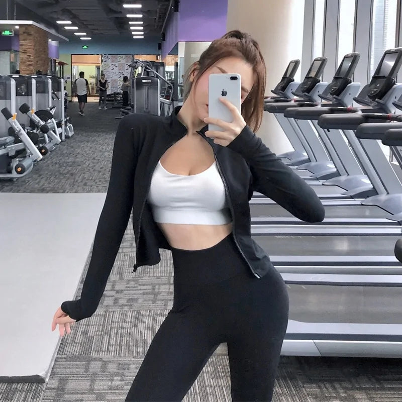 Slim Zipper Long Sleeve Crop Tops