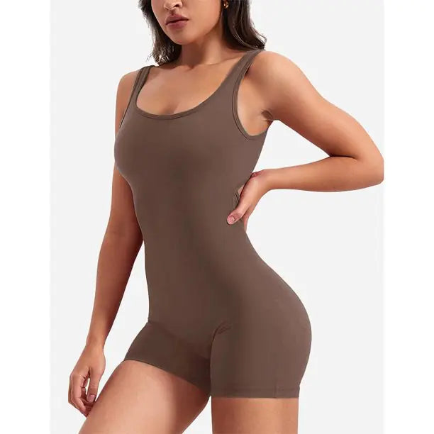 One Piece V Back Scrunch Butt Jumpsuit