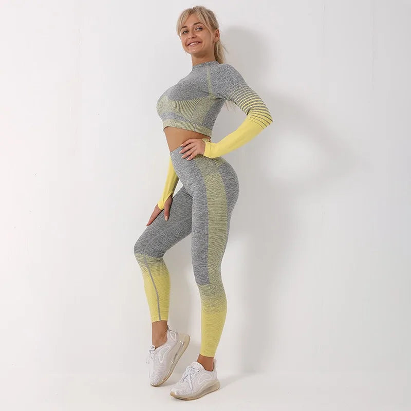 Illumino360Fitness Seamless Ombre Long Sleeve Yoga Set